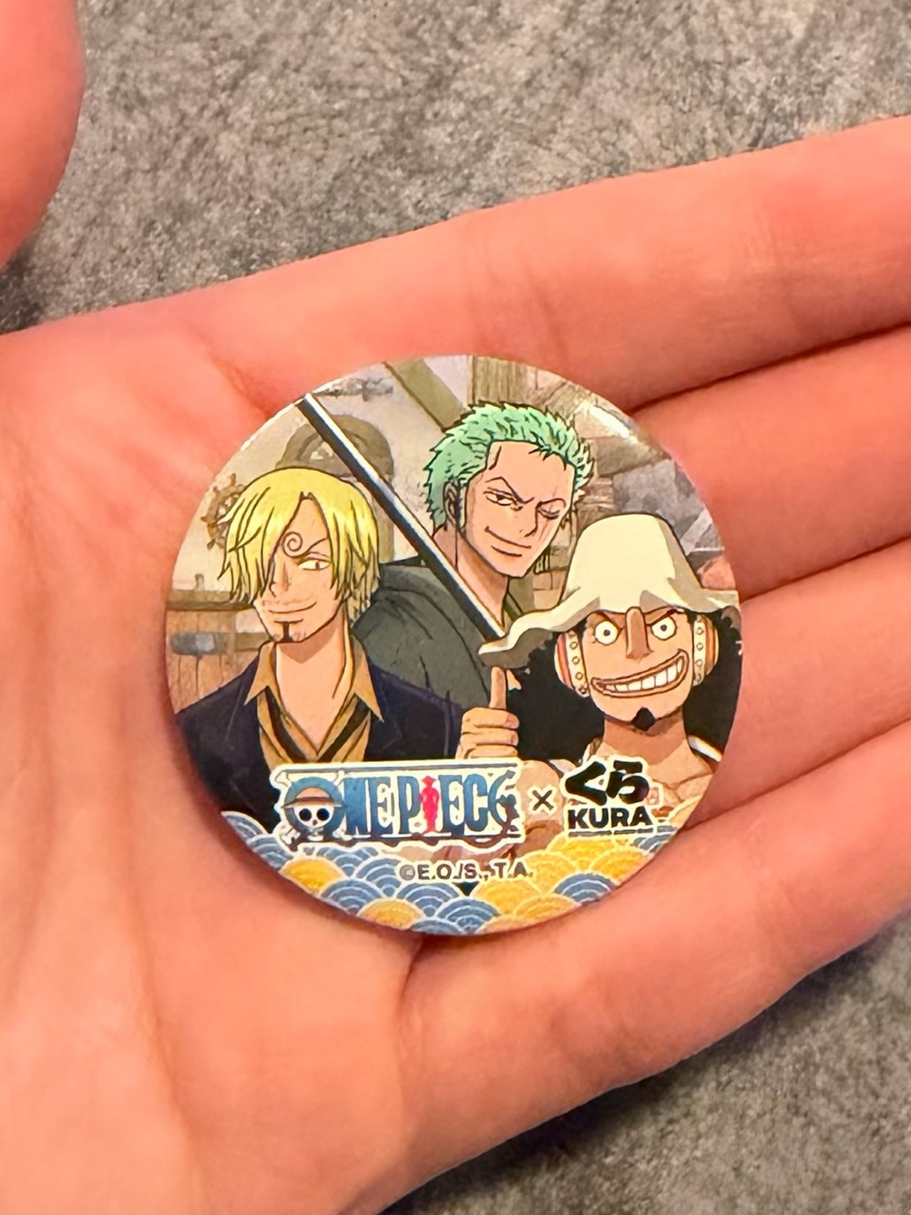 Kura Sushi x One Piece Collaboration Zoro, Usopp, & Sanji Button Badge Pin Prize